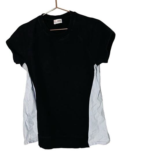 Red Valentino Black Short Sleeve Pinstripe Accent Side Crewneck Shirt Size Large - Picture 1 of 11